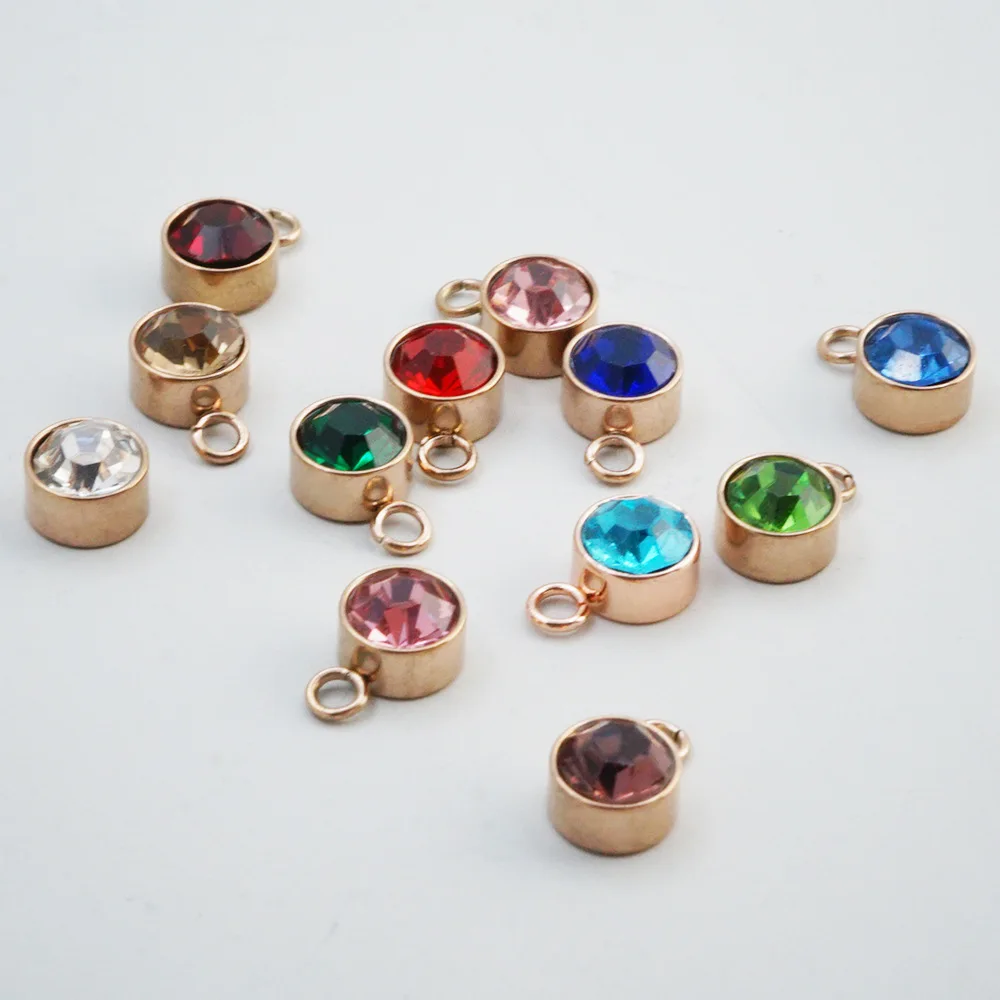 

12 stained glass diamonds stainless steel rose gold fittings6mm round hole birthday stone pendant