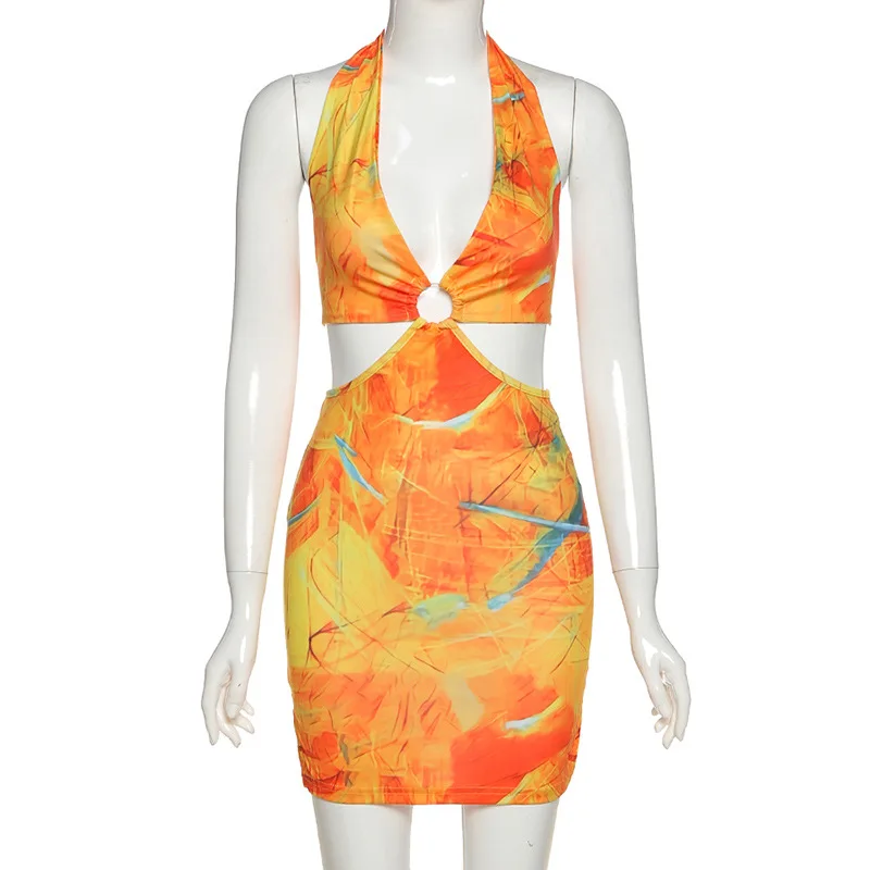 

Halter Halter Women'S Suit Lace-Up Sexy Hip Skirt Low-Cut Summer Women'S Dress XQM