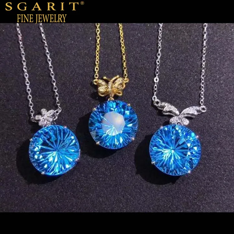 

SGARIT beautiful fashionable girl daily wearing jewelry 18k gold choker natural Swiss blue topaz gemstone necklace