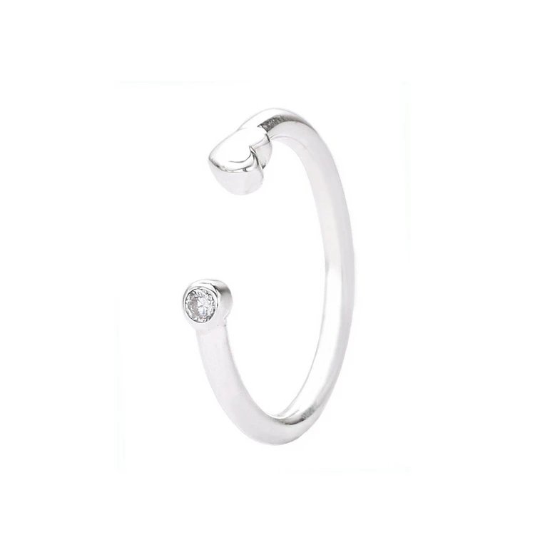 

2021 Custom adjustable sterling silver polished heart open ring, Silver color