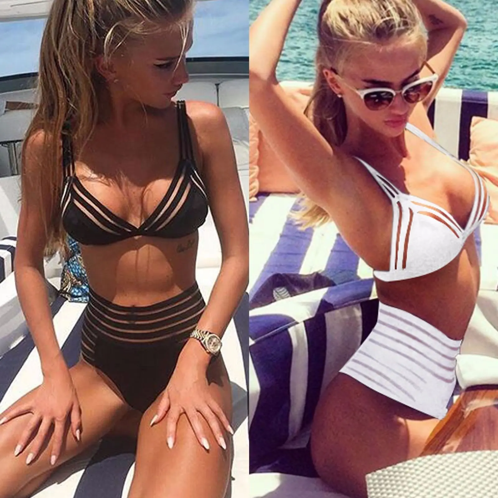 

Women High Waist Bikini Set Bra Push-up Padded Elastic Hollow Swimsuit Swimwear Bathing Suit Swimming Clothes Girl Sexy Dress