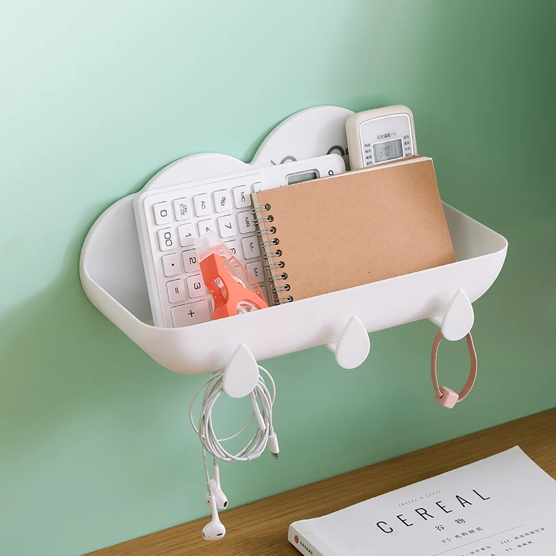 

Cartoon Cloudy Wall Mounted Storage Rack Plastic Double Layer Separable Shelf Organizer For Bathroom, White/pink/deep blue/sky blue