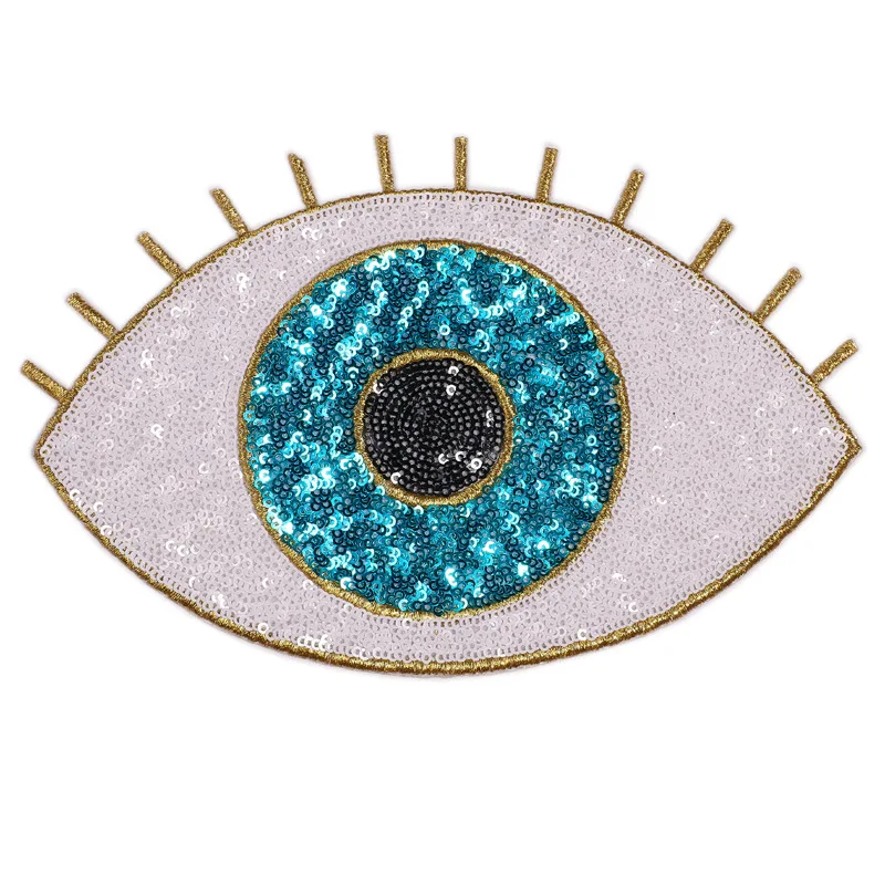 

white color evil eyes embroidery patches sequin embroidery eye applique for garment