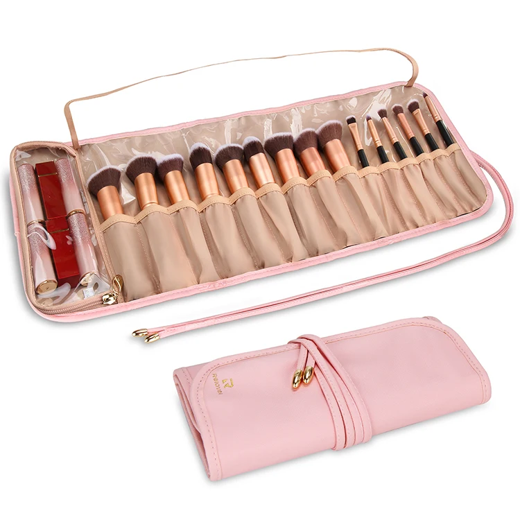 

Hot Selling Professional Roll up Pink Waterproof Makeup Cosmetic Brush Pouch Bag