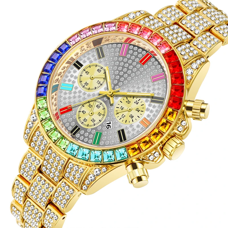 

High End Luxury Iced Out Gold Diamond Watch Square Quartz Waterproof Men Watches Relogio Masculino Wrist Watch