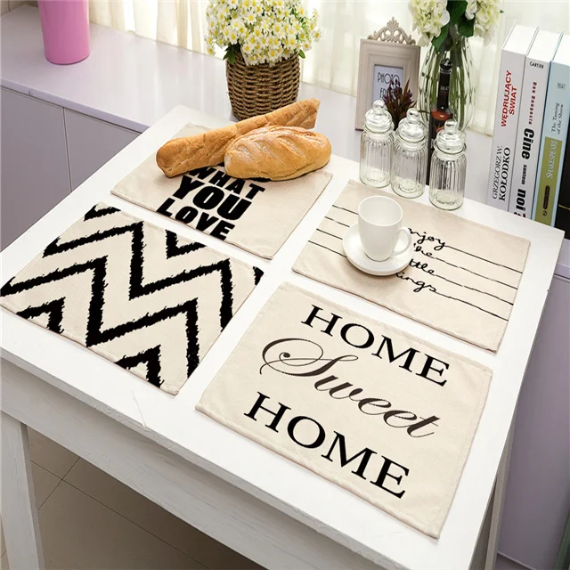 

Drink Coasters Cotton Linen Pads 1Pcs Geometric Letter Pattern Place mat Dining Table Mats 42*32cm Kitchen Accessories, As show