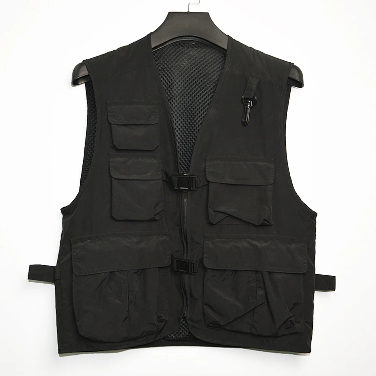 

Fashion black air-mesh breathable v neck outdoor vest jacket big pocket sleeveless custom men's vest, Customized color