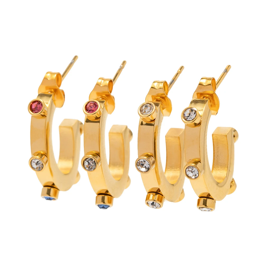 

New Arrival 18K Gold Stainless Steel Metal Geometric Stone Earrings for Girls Women
