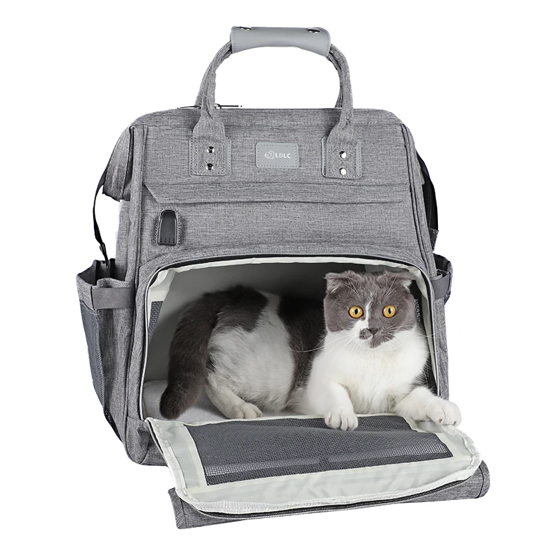 

LDLC deep blue and grey wholesale multi functional small animals pet dog cat carrier backpack with USB port