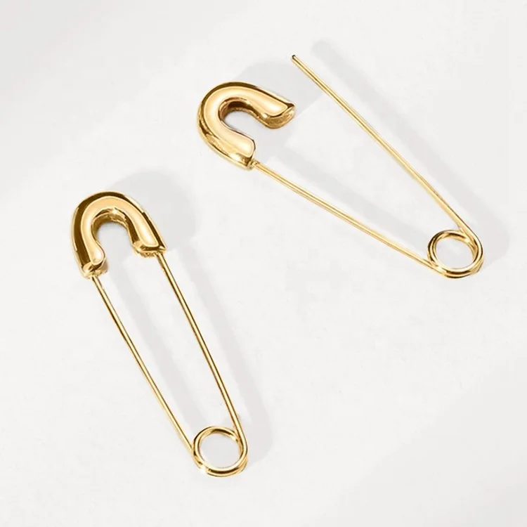 

Minimalist Fashionable Women Hoop Earrings Jewelry, Hypoallergenic Stainless Steel Safety Pin Gold Plated Earrings, Gold color