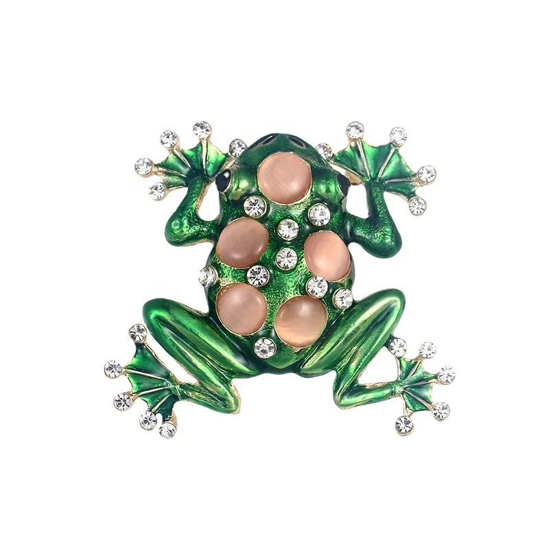 

JAENONES Designer Jewelry Women Cute Alloy Crystal Rhinestone Animal Brooches Pin Enamel Frog Brooch