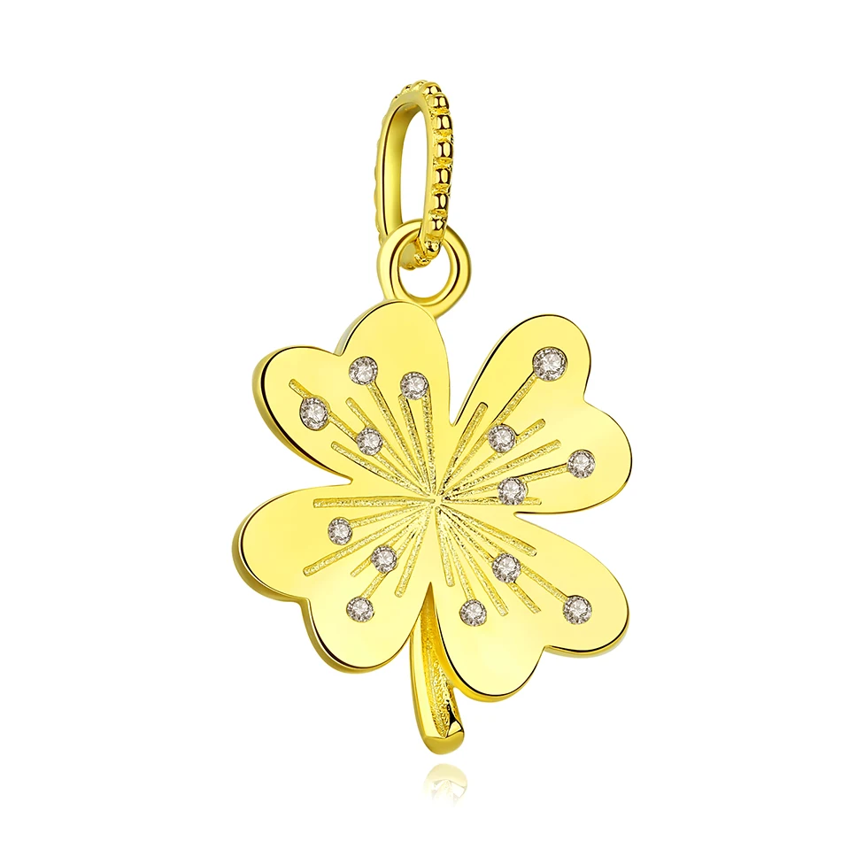 

Luxury 100% 925 Sterling Silver Charm With 14K Gold Four-leaf Clover Charm Beads fit Women Fashion Jewelry Gift