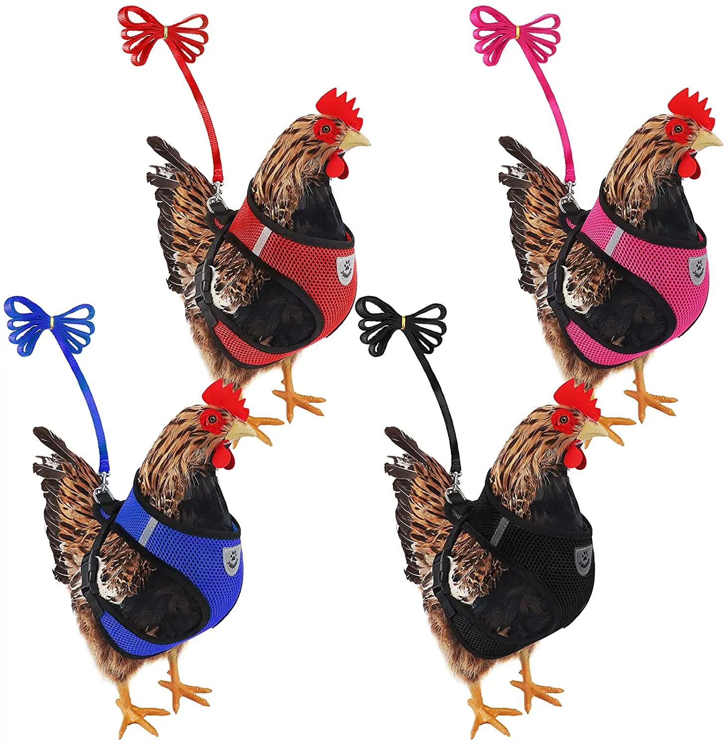 

Adjustable Soft Mesh Duck Chicken Harness for Hen and Rooster, Blue, bright pink, red, black