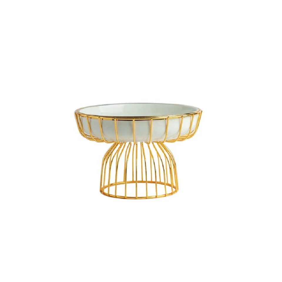 

Creative Nordic light luxury style fruit plate home living room coffee table decoration high-end ceramic fruit plate iron frame, Green/white/pink