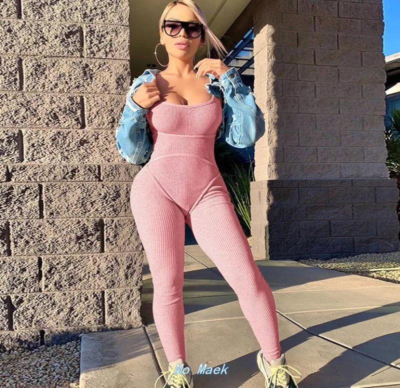 

F6639 - bandage women sexy knit sleeveless solid jumpsuit