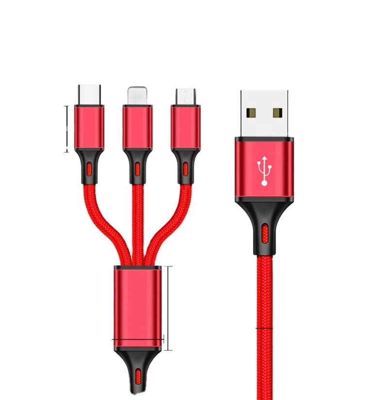 

wholesale usb cable 3 in 1 multi fast charging data cable 3in1/3-in-1/mfi mobile phone charger cable three in one, Black/blue/red/silver