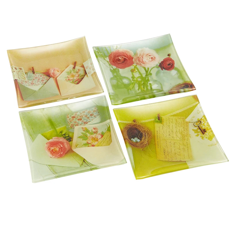 

wholesale glass durable Flower language Square steak plate fruit bowl dish Plate, Customized color
