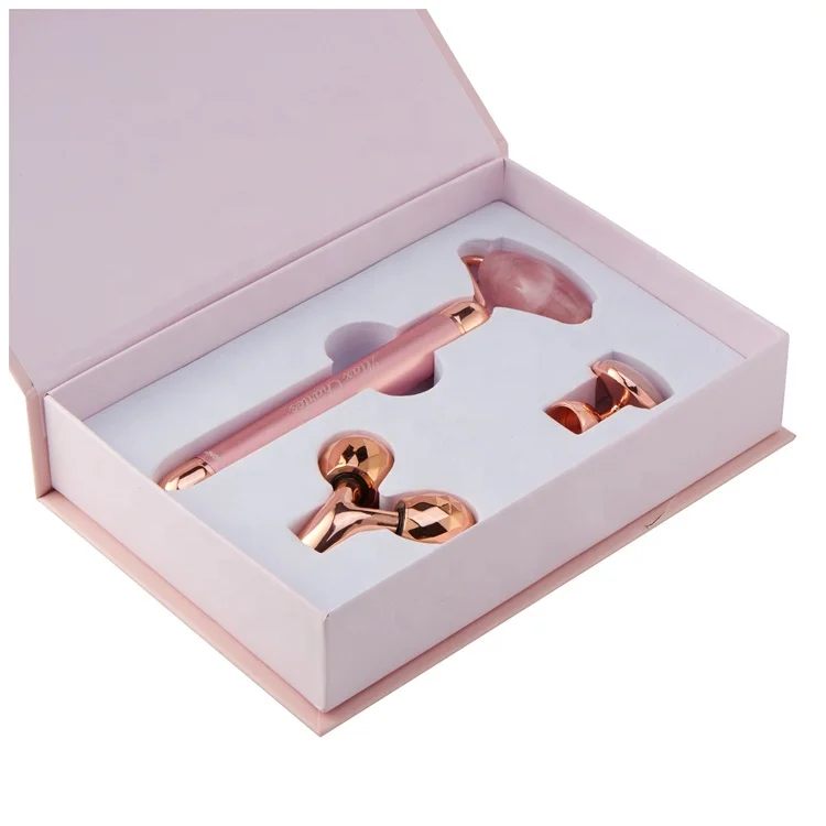 

Custom Box 3 in 1 Electric Vibrating Facial Massager Rose Gold Face 3D Quartz Jade Roller, Silver, gold, rose gold, light purple, dark gray