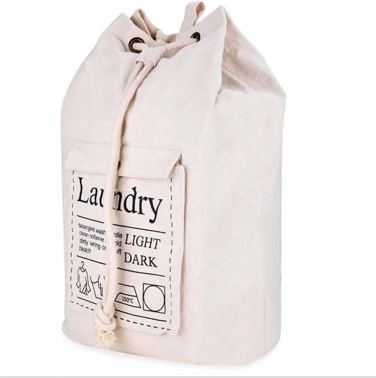 

Custom Logo Wholesale Printed Large Foldable Heavy Duty Travel Hotel Eco White Cotton Canvas Drawstring Laundry Bags, Natural/white/black/custom color