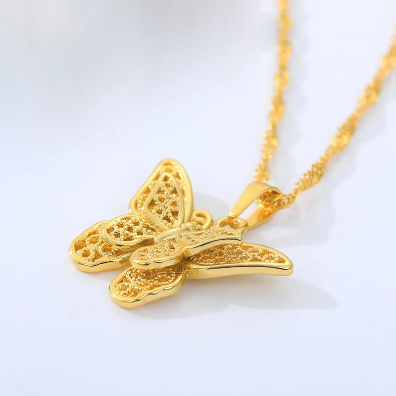 

Stainless steel Chunky Necklace Jewelry Water Wave Chain Gold Butterfly Pendant Necklace Woman, Colors