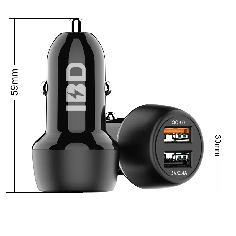 

IBD Best Selling Universal Quick Charge Dual Port Qc3.0 Car Charger 30W