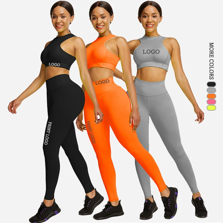 

Custom Logo Zipper Back High Waist Fluorescent 2 Piece Yoga Set Women Workout Clothing Sets