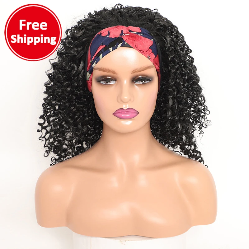 

Free shipping 2020 short kinky curly synthetic hair headband wigs