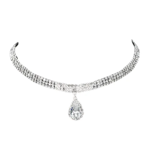 

European Bohemia Sparkly Multi Layer Rhinestone Choker Necklace Stylish Elegant Drip Flash Pendant Necklace