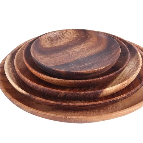 

9.84inch /25cm , Acacia Wood Dinner Plates Dishes Snack, Dessert, ECO friendly Round Wood Plates, Tea