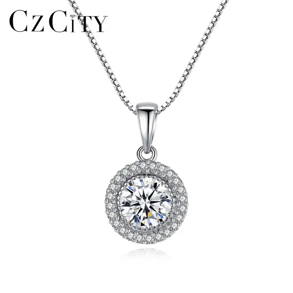 

CZCITY Classical Round CZ Pendant Necklace 925 Silver Box Chain Necklace Wholesale Jewelry Set