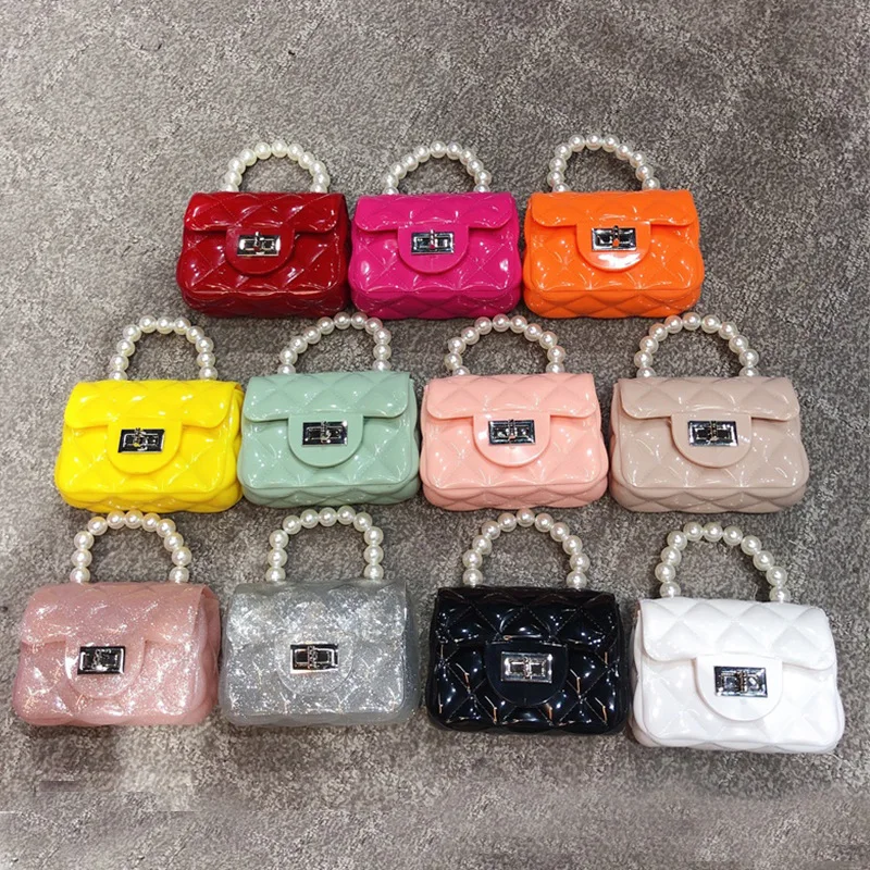 

Hotselling Wholesale New Product PVC Mini Jelly Bag Rhombic Pearl Children Cute Purse Chain Handbag For Girls, Custom colors