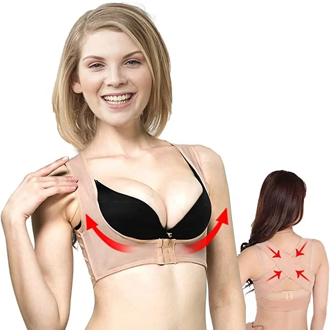 

Posture Corrector Bra Chest Brace Up Back Support Brace for Women Shapewear Tops Breast Support Posture Corset, Black&beige