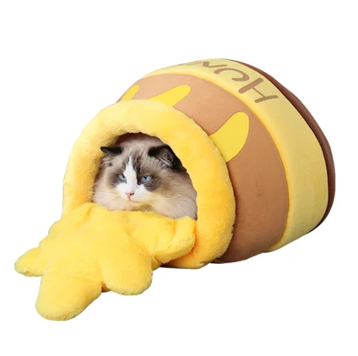 

Wholesale Custom LOGO Cat Nest Bed Winter Warm Cute Honey Jar Pet House Cat Bed Cave Dog Kennel for Indoor