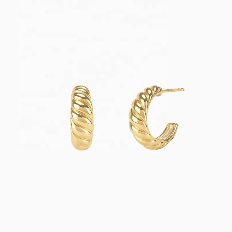 

Fashion Unique hot selling Gold Plated stainless steel French croissant spiral metal Earrings Ladies