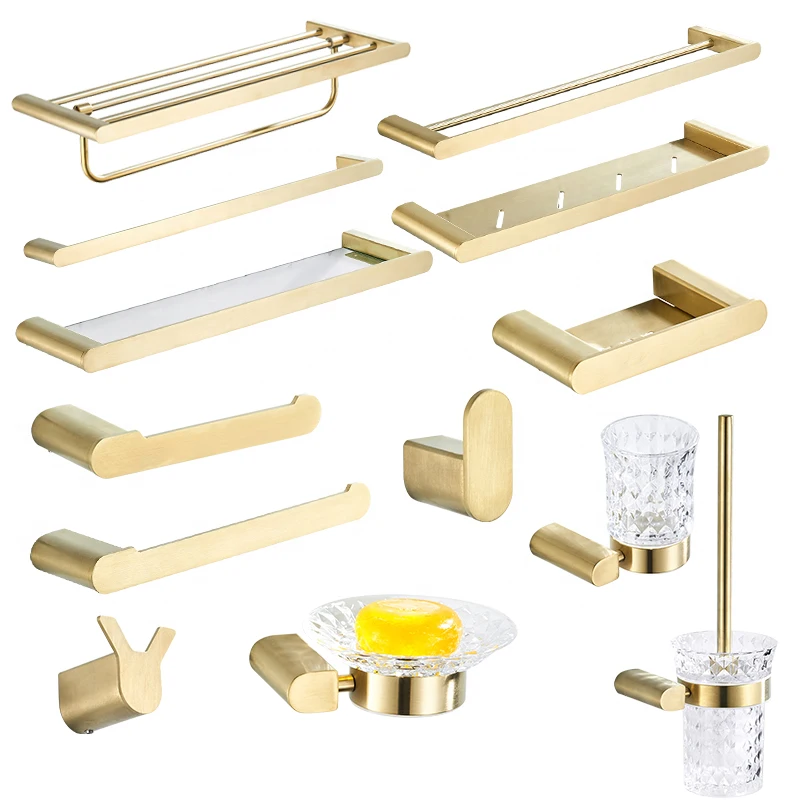 

Modern Luxury Brushed gold Square Stainless Steel bathroom accessories set
