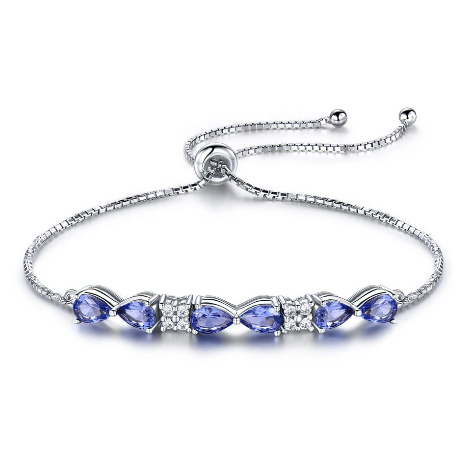 

S925 sterling silver blue sapphire box chain adjustable bracelet making kit for girls, Blue/purple