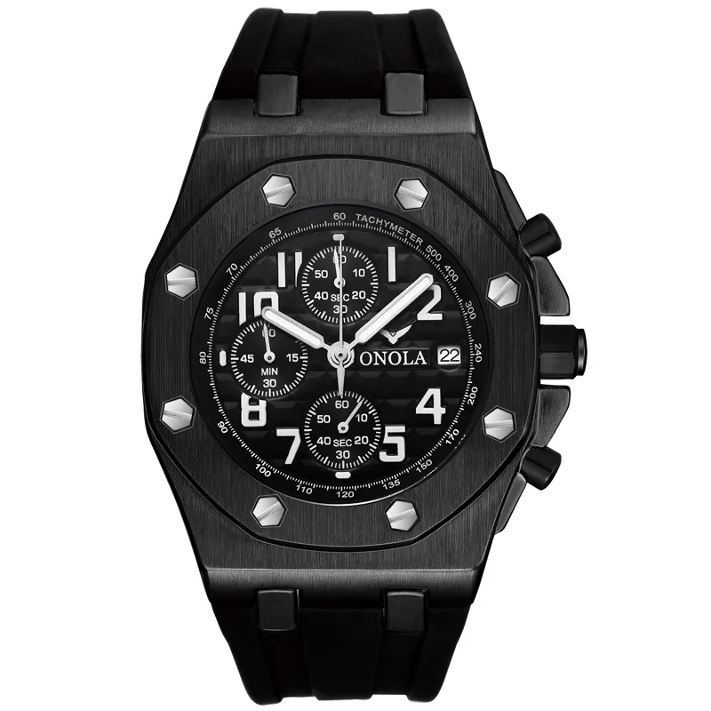 Hot sell men's watch silicone belt waterproof multi-function quartz onola watch