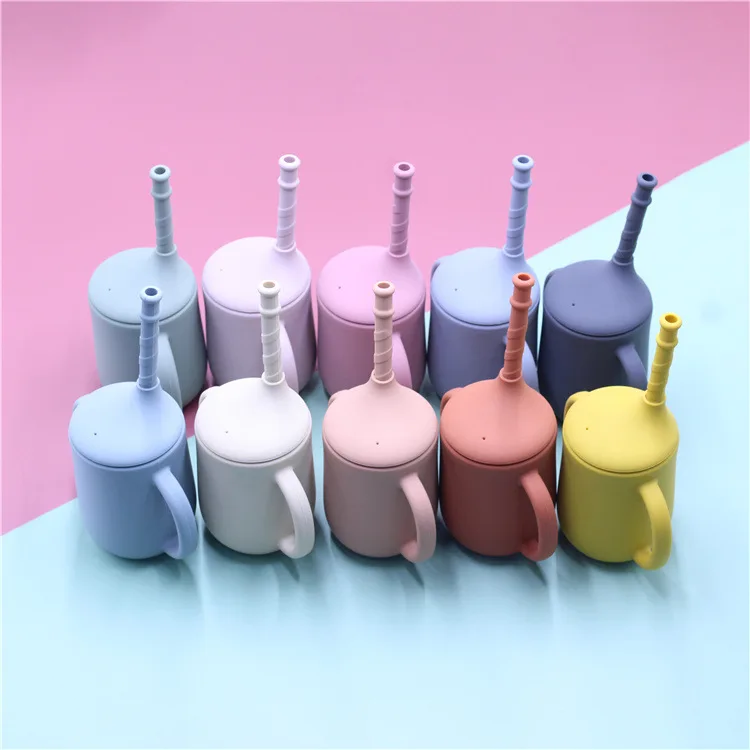 

Silicone Water Cup Milk Bottle Cup With Straw Baby Training Water Cup