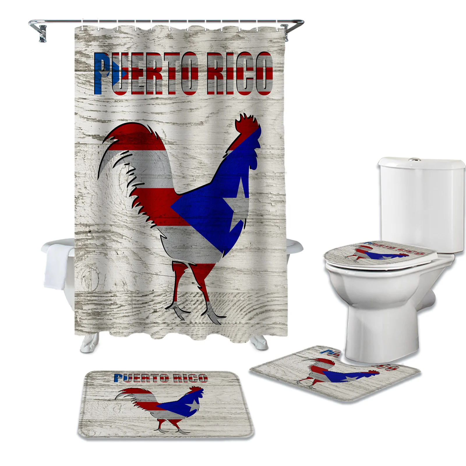 Puerto Rico Flag Amazon Hot Sale Red Car Coqui Frogs 4 Pcs Rugs