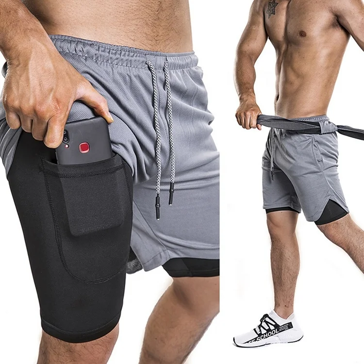 Men's Summer Loose Cool Soft Sports Training Bodybuilding Workout Fitness GYM Shorts with Inner Phone Pockets