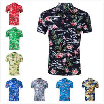 

Cheap Price New Flamingo Print Men Tropical Floral Short Sleeve Hawaiian Aloha Shirt