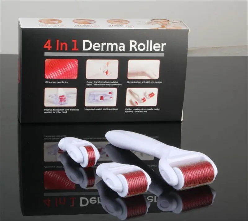 

DR006 Portable 4 in 1 derma roller kits Micro Needle Set Skin Facial Care Anti Aging white color, White handheld + purple roller