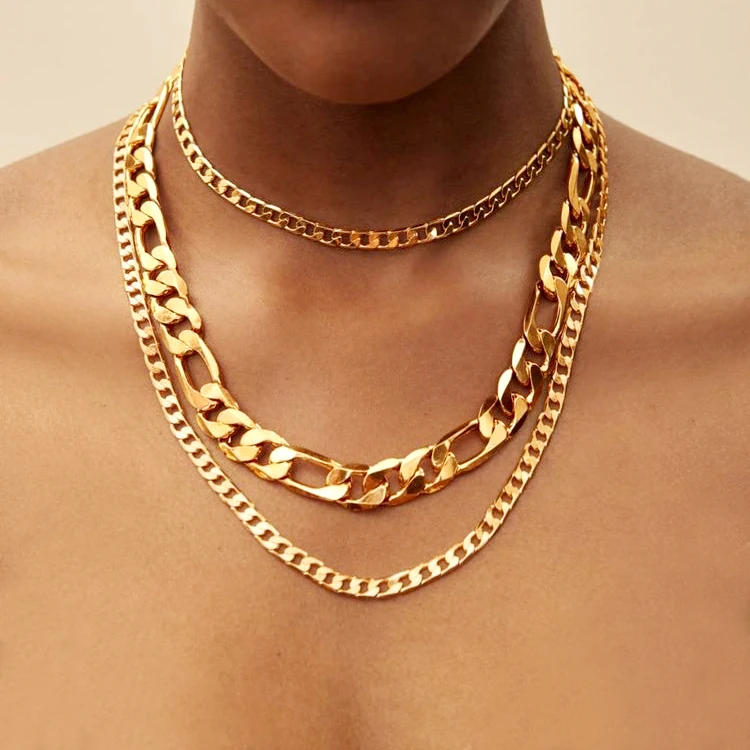 

Hip hop gold plated chain three layer link chain necklace