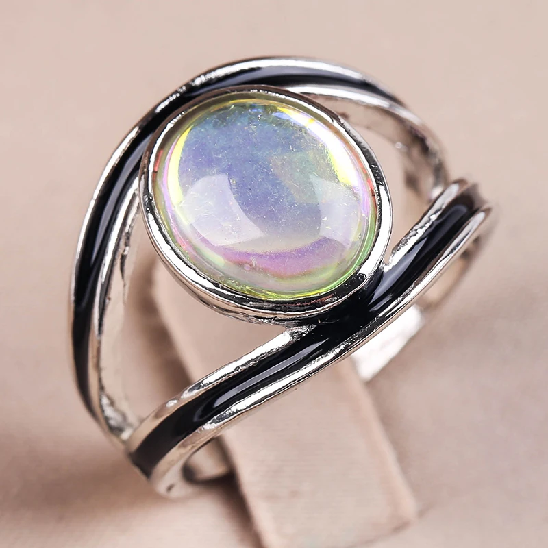 

Best Selling Women Oval Moonstone Vintage Ring Colorful Rainbow Romantic Gift Jewelry Ring For Girls, Gold