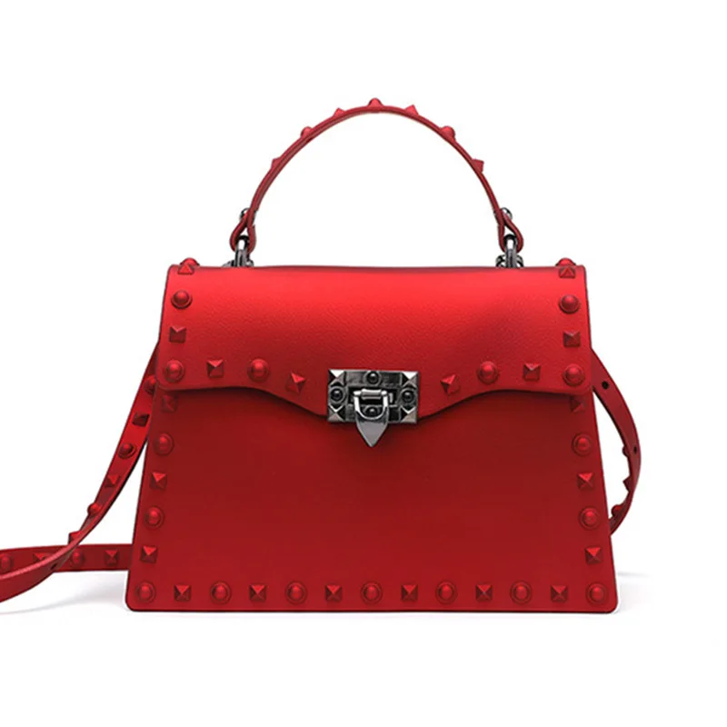 
TS9049 designer transparent jelly shoulder tote lady bag fashion woman bag fashion pvc leather rivet beach handbags for women 