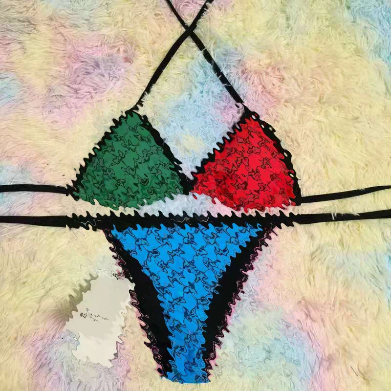 

2021 Wholesale Custom Luxury Bathing Suits Sexy Triangle Bikini Letter Print Designer Swimsuits Famous Brands Woman Swimwear, Shown