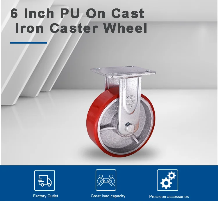 G Polyurethane on Cast Iron Wheel 4 Heavy Duty Caster Wheels Set  4" 5" 6" 8" 