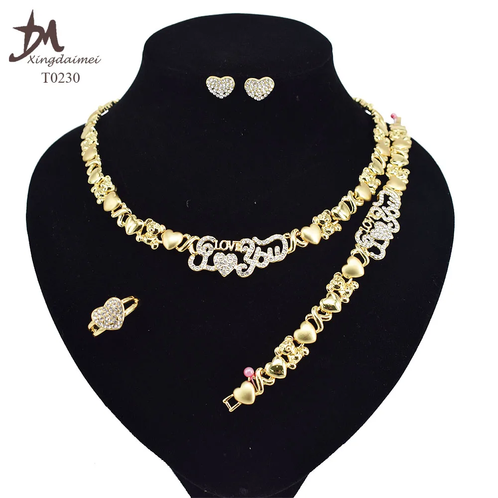 

T0230 new design 18 K gold plating I Love You teddy bear jewelry set, 18k gold