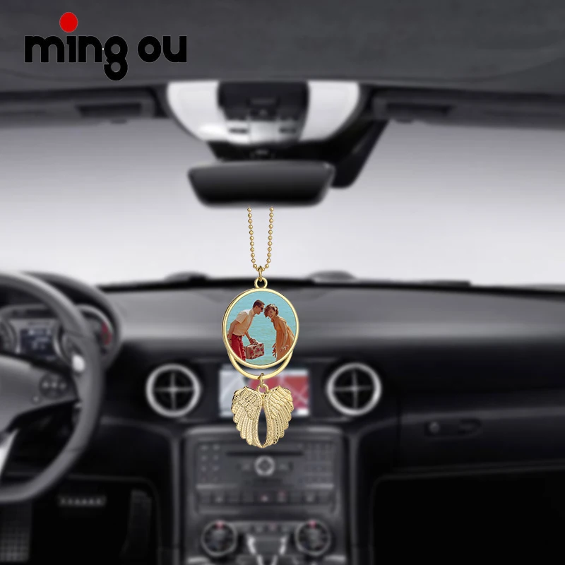 

2022 New Double-sided Sublimation Photo DIY Car Hanging Angel Wings Decoration Ornament Gift
