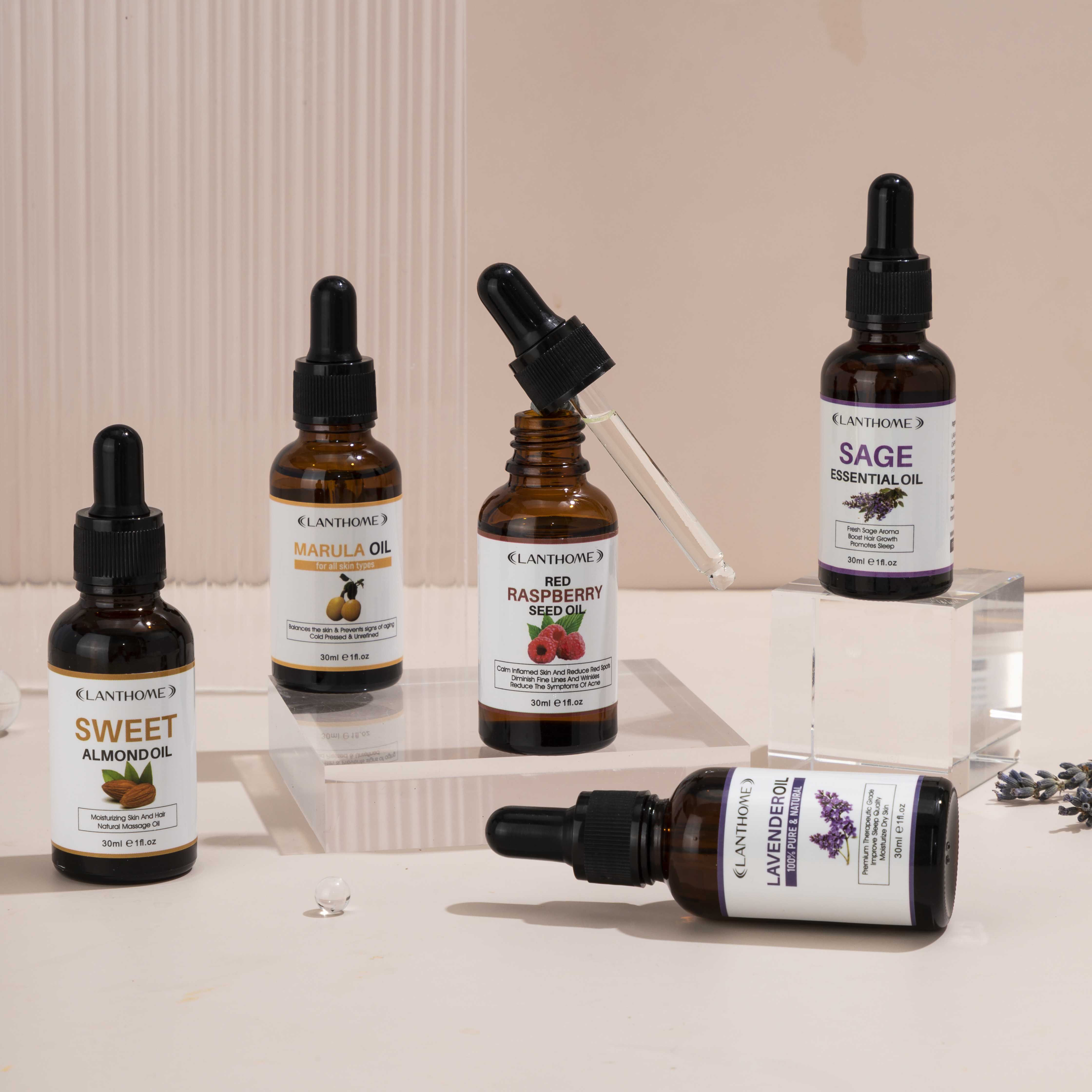 

Private Label 100% Pure Natural Marula Red Raspberry Seed Sweet Almond Sage Lavender Essential Oil Set